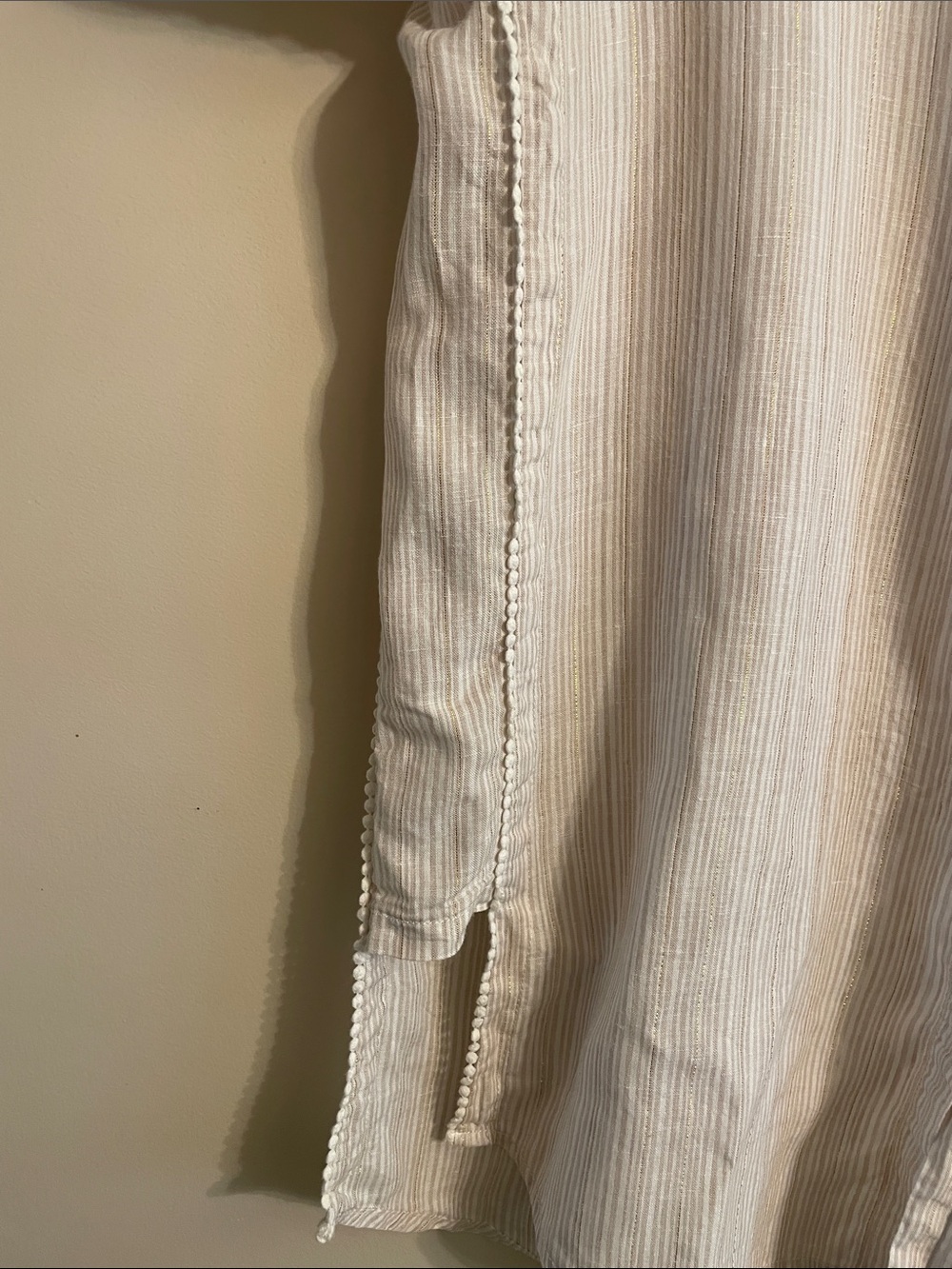 Antibes Blanc Linen Blend Tunic Shirt Women’s XL Beige Gold Stripe Button Front - Picture 8 of 11